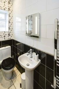 uma casa de banho com um WC e um lavatório em Crystal Palace 2 Bedroom Flat em Crystal Palace