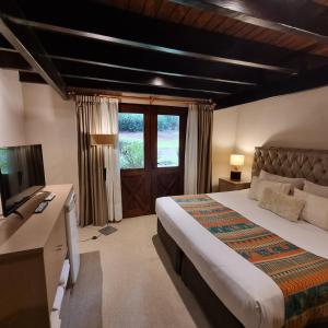 a bedroom with a large bed and a television at Altos Los Pioneros & Spa in Villa La Angostura +152 photos