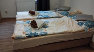 two beds with blankets on them in a room at Bluestars Home in Karlovy Vary