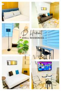 a collage of photos of a room with a table and chairs at D'Hideout in shell residences moa pasay in Manila