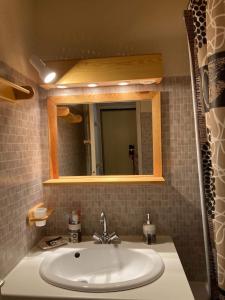 ein Bad mit einem Waschbecken und einem Spiegel in der Unterkunft Studio 28 m2 aux étoiles à La Foux Allos in Allos