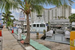a palm tree in front of a large building at 2 Condo Combo Walk to Beach Off Las Olas 2AB in Fort Lauderdale