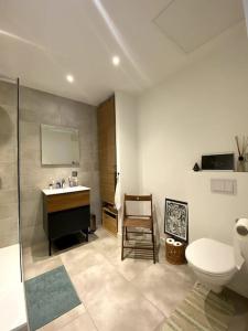 a bathroom with a toilet and a sink and a shower at Le nuage des balmes in Caluire-et-Cuire