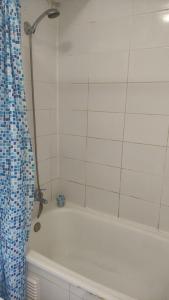 een badkamer met een douche en een wit bad bij Vacaciones en viña del mar in Viña del Mar