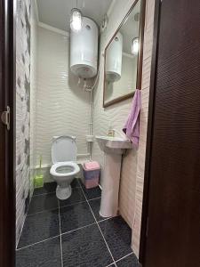 een kleine badkamer met een toilet en een wastafel bij apartment on st. Frunze 553 in Bisjkek