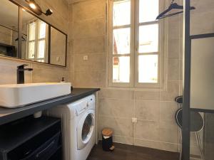 ein Badezimmer mit einem Waschbecken und einer Waschmaschine in der Unterkunft Le Vogue - 4-6p - hypercentre-metro in Toulouse