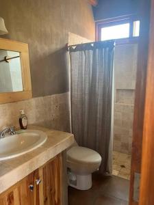 W łazience znajduje się umywalka, toaleta i prysznic. w obiekcie ¡Vacaciones en Chincha! w mieście Ica