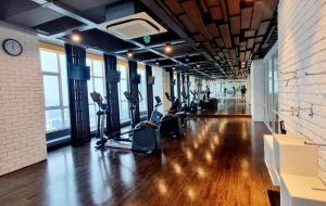 DadapApt Roseville Soho and suite studio w/ wifi & pool的大楼内配有跑步机和椭圆机的健身房