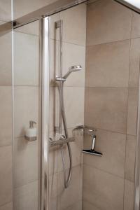 a shower with a shower head in a bathroom at GUESTHOUSE RIEGERSBURG - Das Haus der guten Geister in Riegersburg