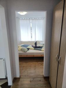 a bedroom with a large bed with a window at Vila Cri Cri in Buşteni