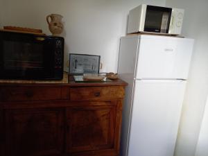 a kitchen with a microwave on top of a refrigerator at la maisonnette du peu-morier in Vouvray