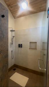 a bathroom with a shower with a glass door at Luluka Guest House in Sekenani