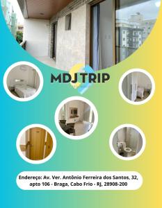 a flyer for a multifunctional apartment for rent at MDJ Suítes in Cabo Frio
