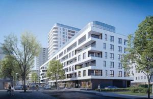 wykonanie dużego białego budynku w obiekcie Aperto Apartament Gdynia centrum 10 piętro w mieście Gdynia