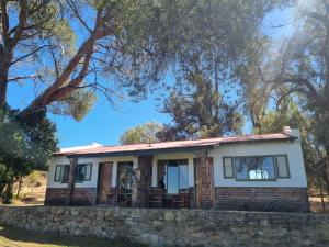 a house with a stone wall at Garingboom Guest Farm in Springfontein