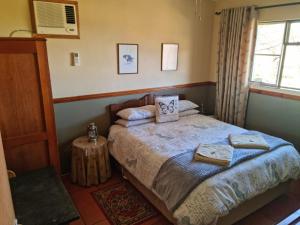 a bedroom with a bed with two pillows on it at Garingboom Guest Farm in Springfontein