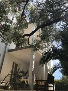 a white house with a table and a tree at Guesthouse - Hotel California in Novalja