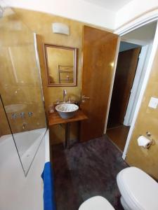 un bagno con lavandino, doccia e WC di Playa Grande a Mar del Plata