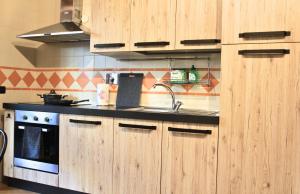 a kitchen with wooden cabinets and a sink at Ecosuite your design Escape in Rome