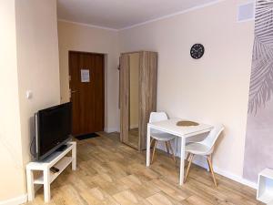 Televízia a/alebo spoločenská miestnosť v ubytovaní Mokka Apartament