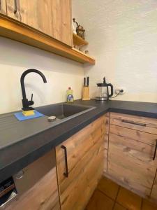 a kitchen with a sink and a counter top at Ferienhaus Almzeit Koralpe in Rieding