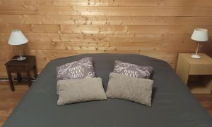 ein Bett mit zwei Kissen darauf mit zwei Lampen in der Unterkunft Tête d'Or Forest in Villeurbanne