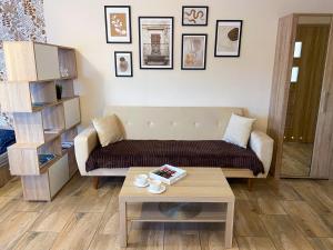 salon z kanapą i stolikiem kawowym w obiekcie Mokka Apartament w Warszawie