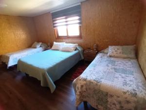 1 Schlafzimmer mit 2 Betten und einem Fenster in der Unterkunft Casa Chiloe in Rauco