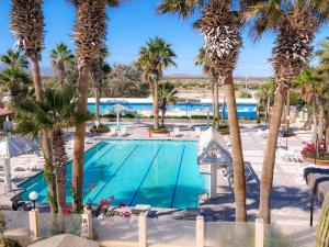 an overhead view of a pool with palm trees at Beachfront San Felipe Villa 721 in San Felipe