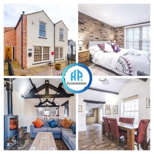 a collage of pictures of a bedroom and a living room at Stunning 4-bedroom Country House with Canal Views in Sandbach by HP Accommodation in Sandbach