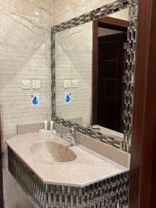 a bathroom with a sink and a mirror at ليالي الين للشقق المخدومة in Buraydah