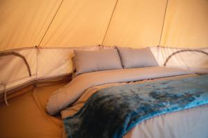 a bed in a tent with pillows on it at Glamping Quindio in Córdoba