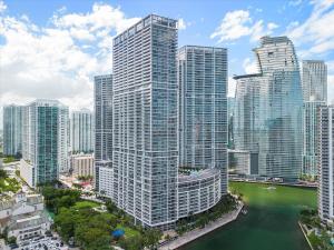 an aerial view of a city with tall buildings at Marvelous apartment in Brickell in Miami