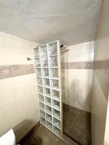 una doccia con mensola in vetro in bagno di Athens Gem ad Atene