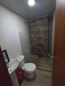 La salle de bains est pourvue d'une douche, de toilettes et d'un lavabo. dans l'établissement HOTEL EL GRAN CASINO ESMERALDA, à Barbosa