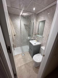 a bathroom with a toilet and a shower and a sink at Marina de la duquesa 602 in Castillo de Sabinillas