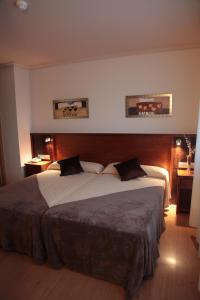 a bedroom with a large bed with two pillows at Hotel San Cibrao in San Ciprián de Viñas