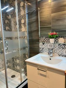 a bathroom with a sink and a shower at Bonito apartamento en zona centrica de Barcelona in Barcelona
