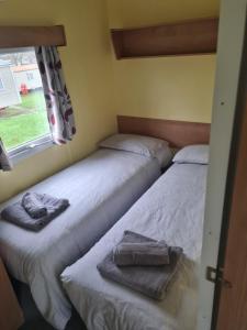 two twin beds in a room with a window at 31 Beachlands in Cowes