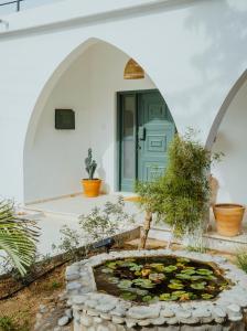 a house with a pond of water lilies at Sotiris House in Kazaphani