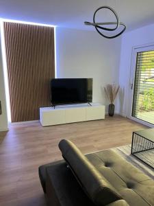 sala de estar con sofá y TV de pantalla plana en Moderne Wohnung am Rhein, en Coblenza