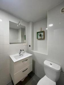a white bathroom with a toilet and a sink at Acogedor piso a un paso de Granada Capital. in Granada