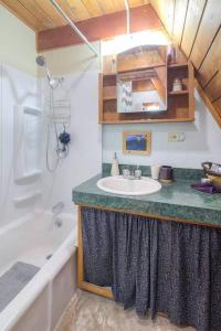 ein Badezimmer mit einem Waschbecken und einer Badewanne in der Unterkunft Douglas Island A-frame Cabin in the Woods in Juneau