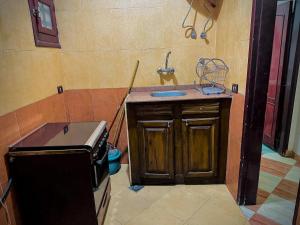 eine Küche mit Spüle und Mikrowelle in der Unterkunft Ramses Downtown Apartment in Luxor