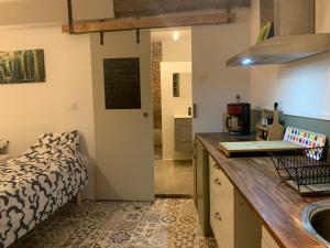 a kitchen with a counter and a sink in a room at Joli studio - Centre historique in Perpignan