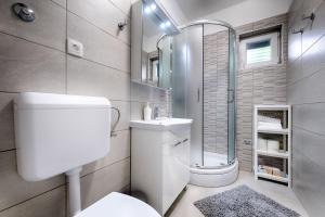 a bathroom with a toilet and a shower and a sink at Apartments and rooms by the sea Komiza, Vis - 9722 in Komiža
