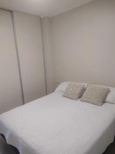 a white bed with two pillows on top of it at Departamento moderno para 2 personas in Santiago del Estero