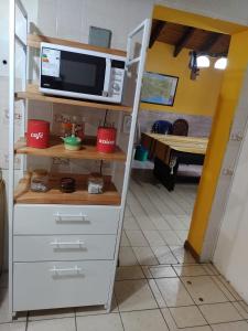 un estante con un microondas encima en Ananda en Ushuaia