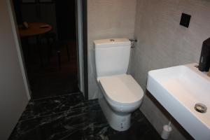 y baño con aseo blanco y lavamanos. en Altstadt Apartment Melk en Melk