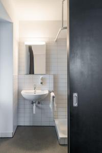 a bathroom with a sink and a mirror at Hotel und Restaurant zum Hirschen in Villigen